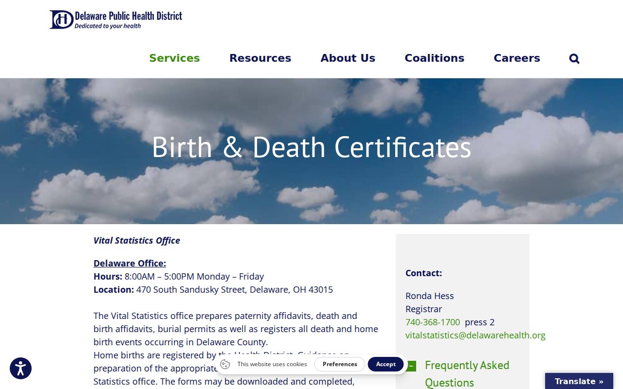 Delaware residents directory birth and death certificate route
