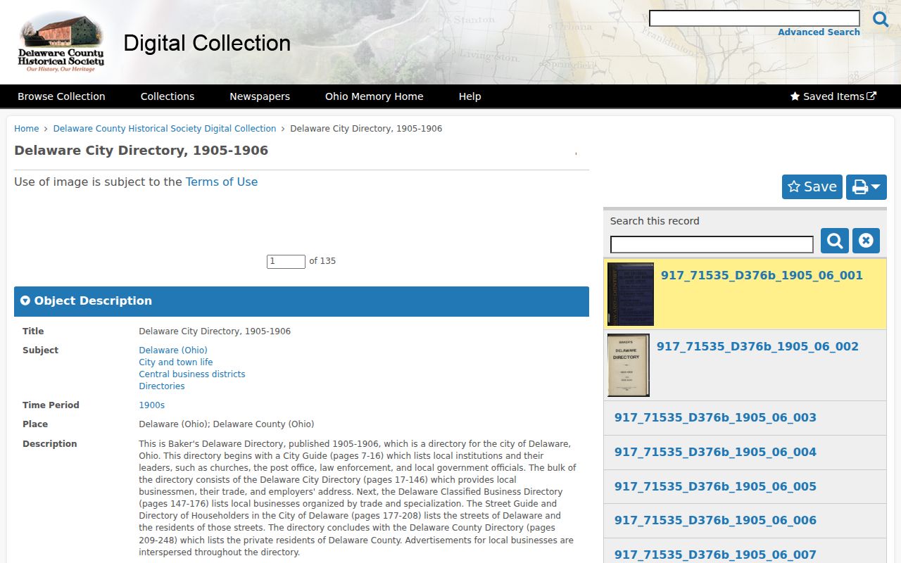 Delaware previous residents 1905-06 city directory street guide
