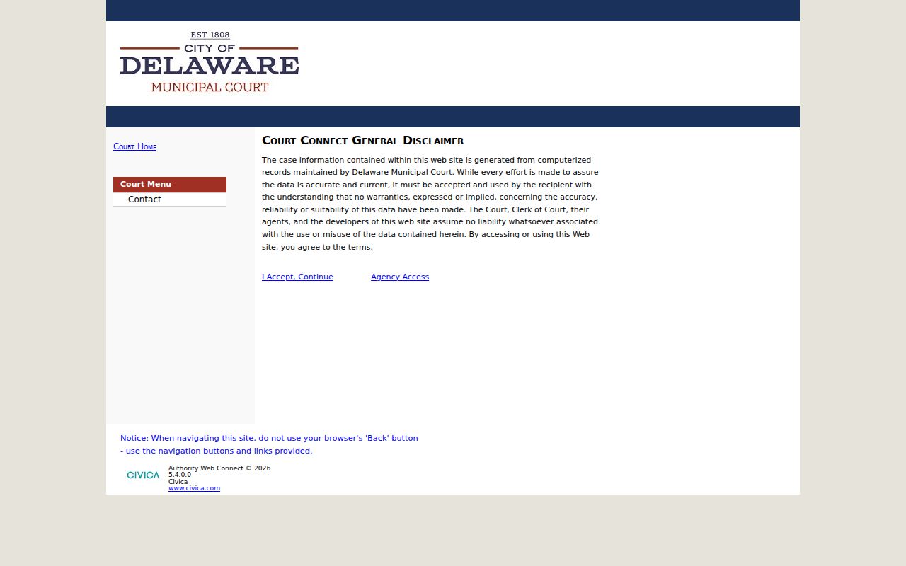 Delaware resident lookup Municipal Court search landing page