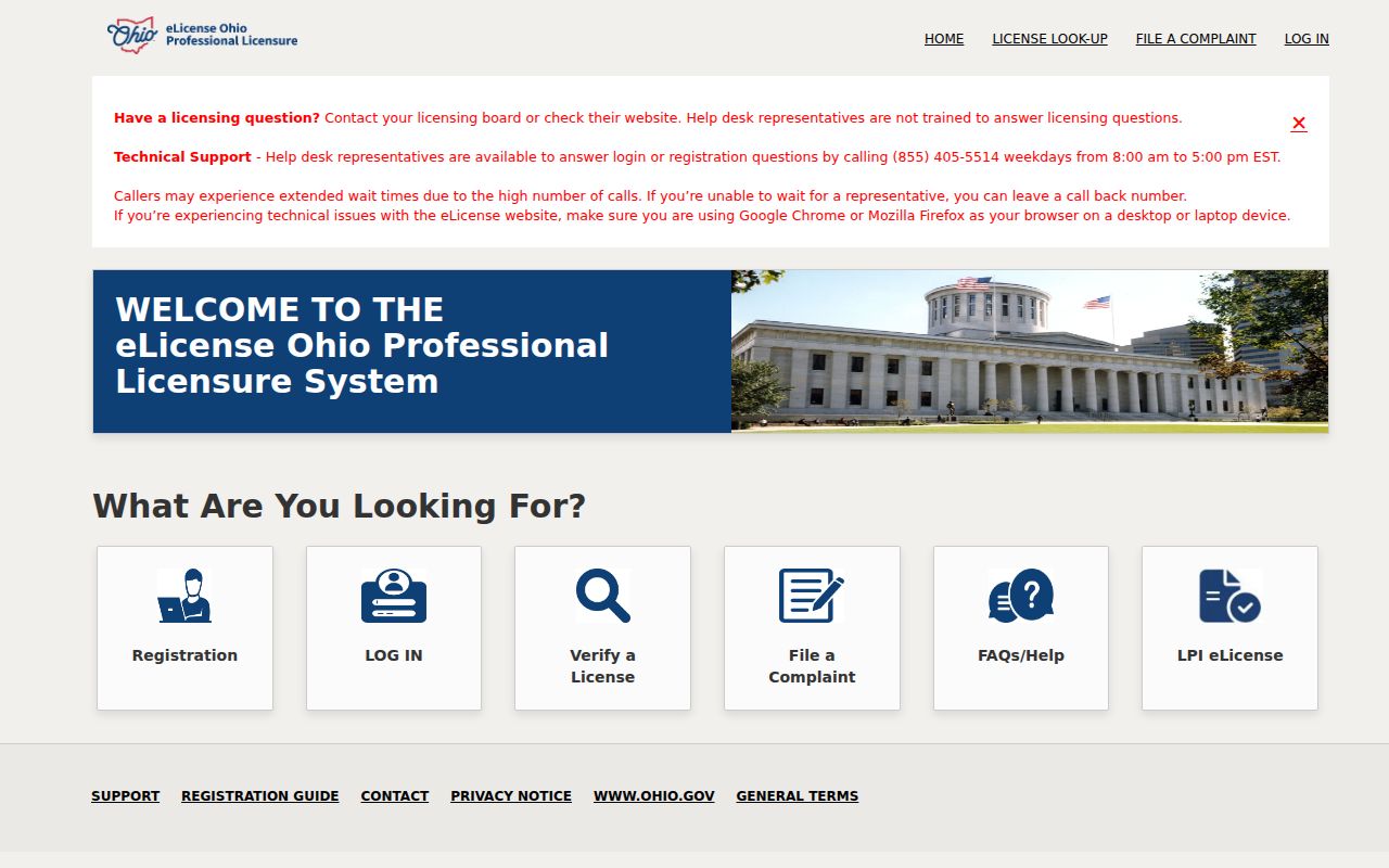Delaware resident lookup Ohio eLicense credential search