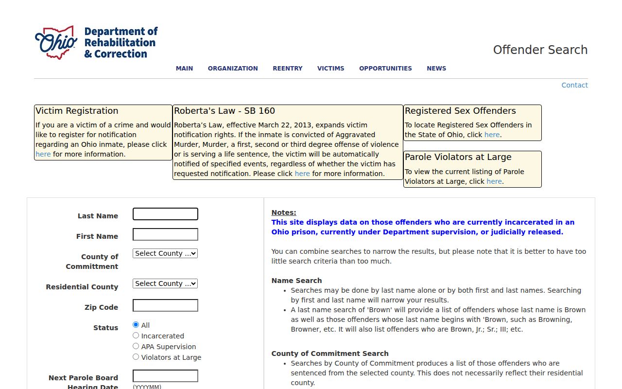 Delaware resident lookup Ohio offender status search boundary